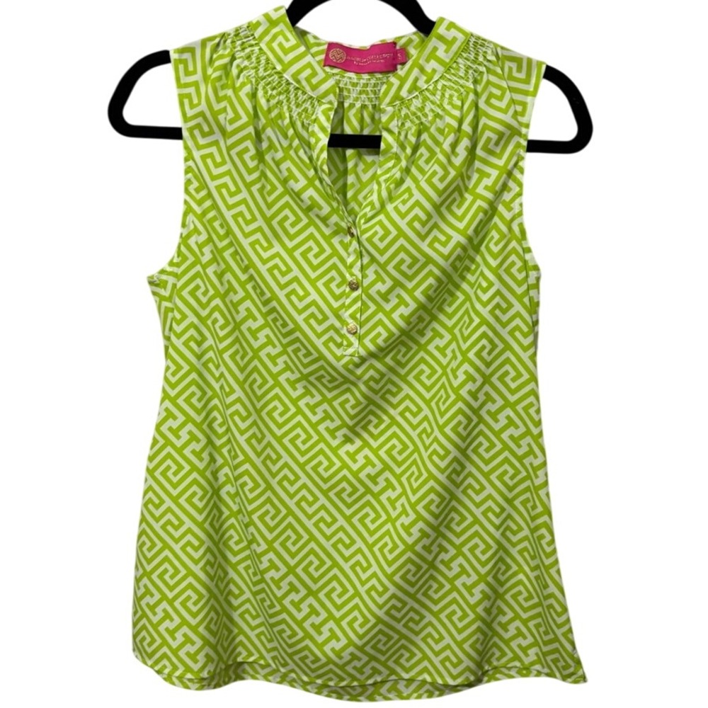 Macbeth Collection Green Sleeveless Mandarin Collar‎ Blouse